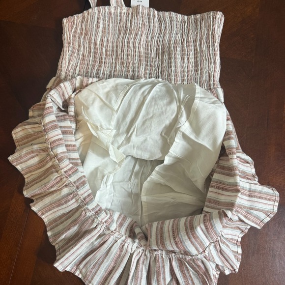 Lucca Linen‎ Cotton Striped Smocked Midi Dress Ruffle Hem Boho Cottagecore M - Picture 5 of 5